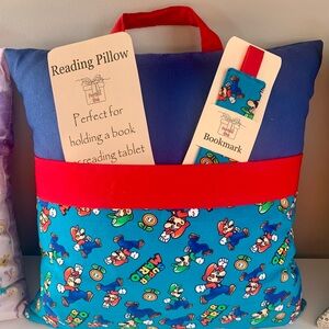 Handmade Super Mario Blue and Red Reading Pillow with Bookmark